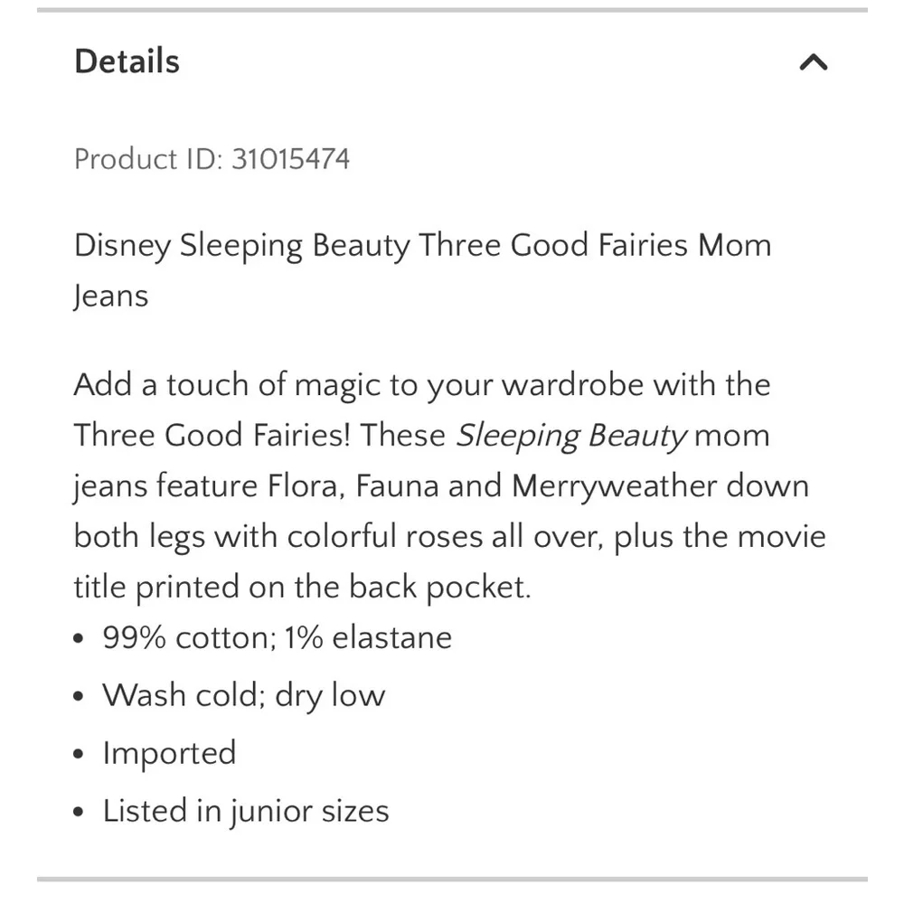 Disney Sleeping Beauty Three Good Fairies Mom Jeans Her Universe size 13
